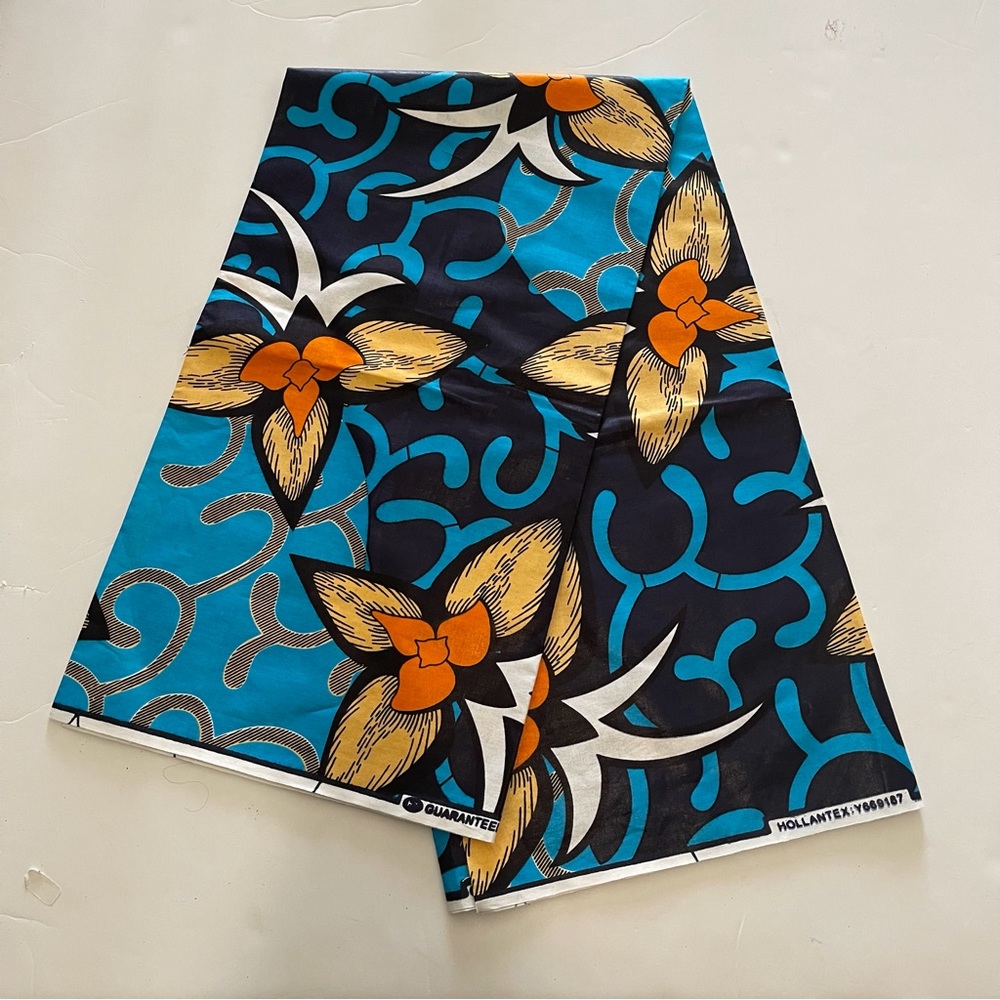 Blue Multicolor Floral Print Cotton Fabric